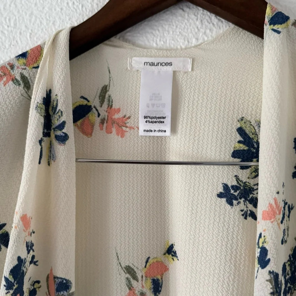 Open Front Cream Ditsy Floral Kimono One Size Boho Chic Flowy Summer Layering - Picture 4 of 8